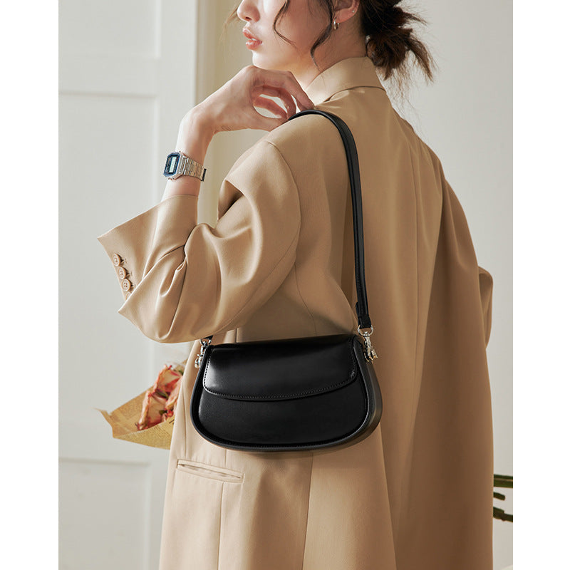 High-end women's bag 2024 new fashion armpit bag niche saddle bag crossbody genuine leather bag women's summer shoulder bag