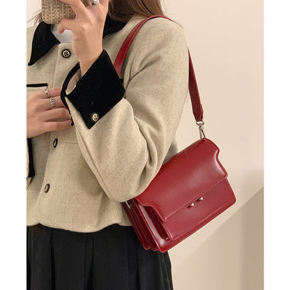 Underarm bag women's new contrast color single shoulder crossbody women's bag niche design retro high-end genuine leather small square bag