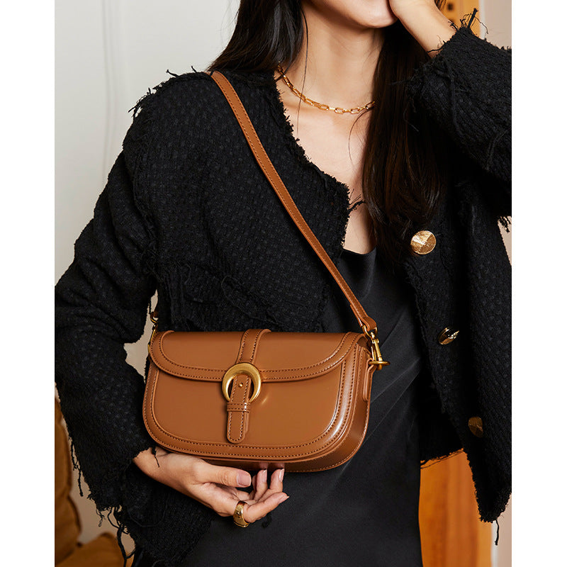 Temperament single shoulder armpit bag for women 2024 new genuine leather women's bag high-end crossbody bag niche design saddle bag