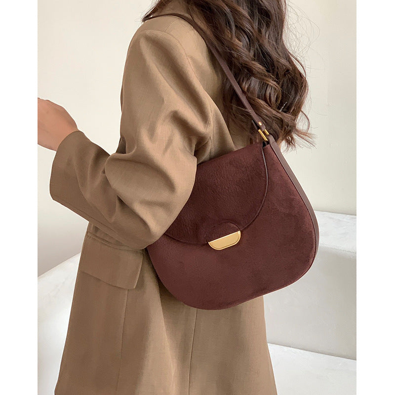 Shoulder bag women's armpit bag large capacity women's bag 2024 new style genuine leather bag niche frosted leather retro messenger bag