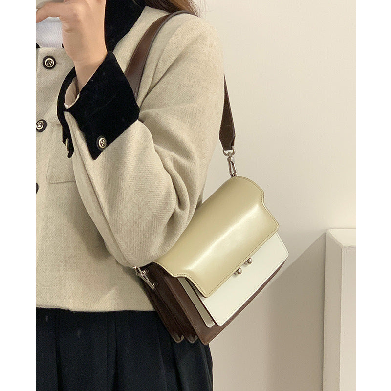 Underarm bag women's new contrast color single shoulder crossbody women's bag niche design retro high-end genuine leather small square bag