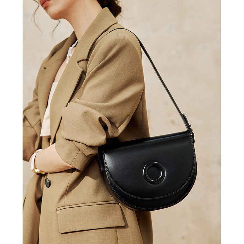 Underarm bag women's shoulder bag new niche design saddle bag high-end simple genuine leather bag cross-body bag