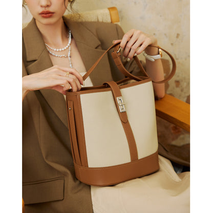 Large-capacity bag women's new niche light luxury high-end cowhide bucket bag large genuine leather women's bag shoulder bag