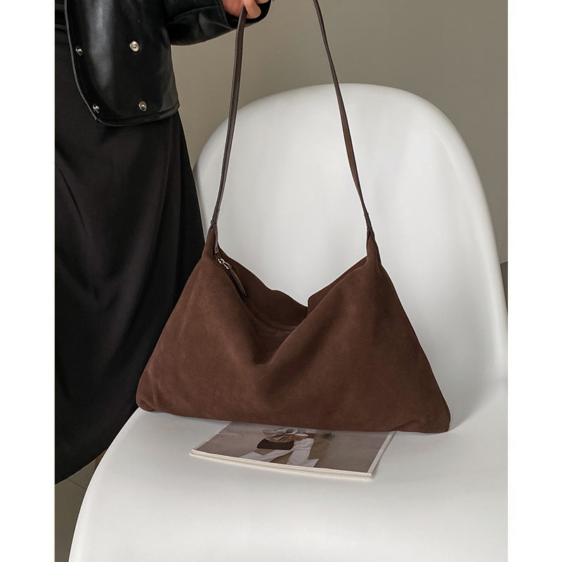 Tote bag, high-end retro dumpling bag, new large-capacity shoulder armpit bag for women, frosted cowhide large bag