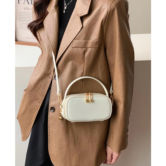 Women's genuine leather handheld small square bag new high-end crossbody bag women's white mini small bag shoulder bag