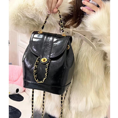 Genuine leather backpack women's new style high-end first-layer cowhide bag small fragrance fashion women's chain backpack