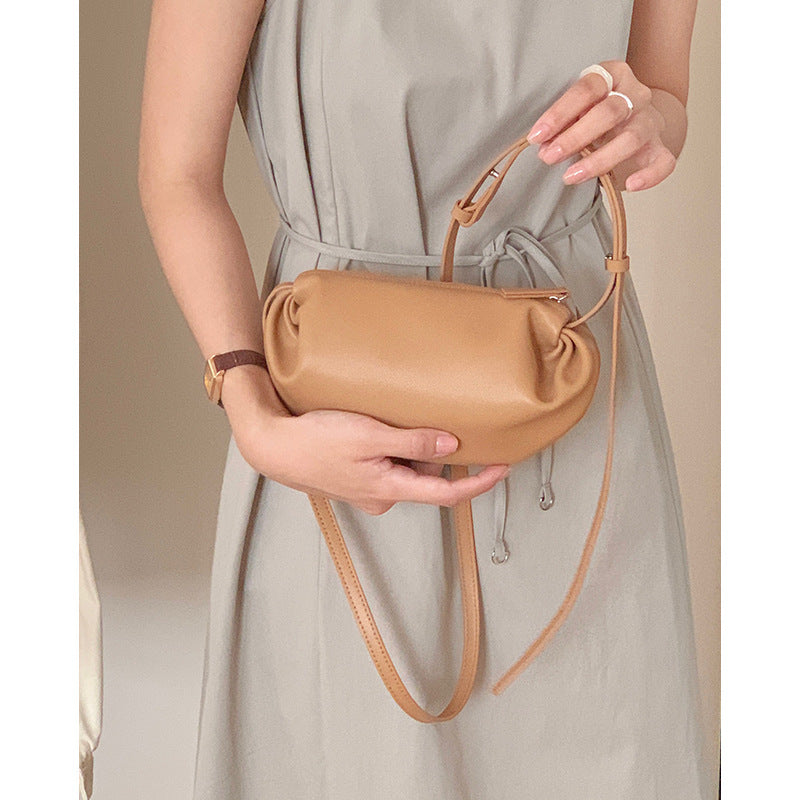 Cowhide cloud bag for women 2024 new genuine leather women's bag crossbody bag small bag versatile niche pleated bag shoulder bag