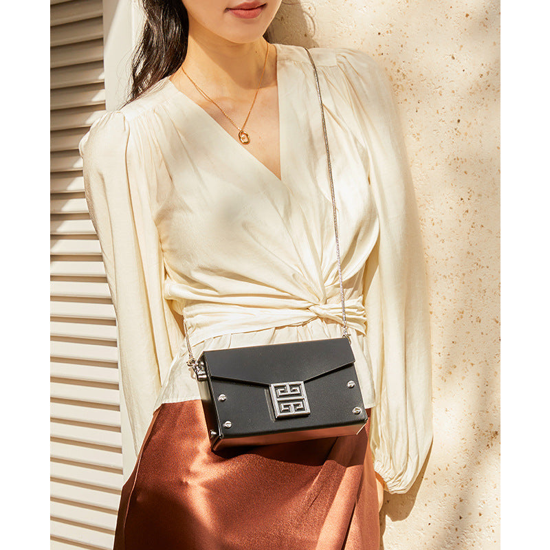 Women's genuine leather handheld small square bag new high-end crossbody bag women's white mini small bag shoulder bag