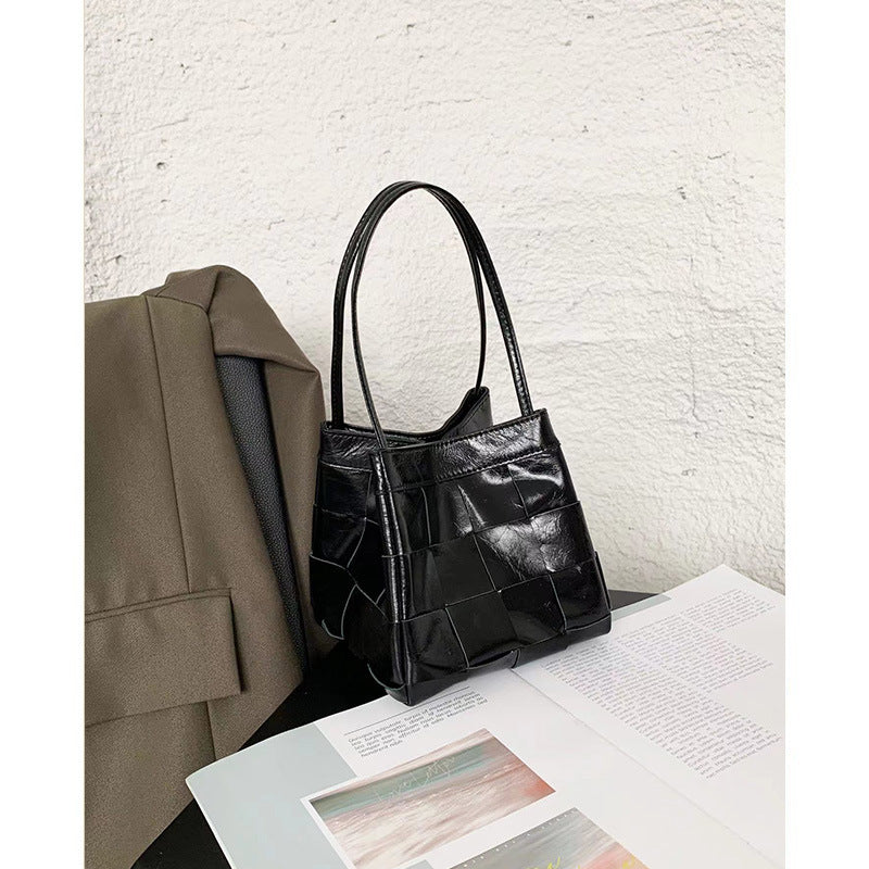 Bucket bag 2024 new style cowhide woven bag portable vegetable basket bag crossbody bag high-end genuine leather women's bag