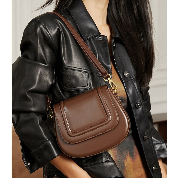 Genuine leather shoulder underarm bag women's new fashion women's bag crossbody bag niche high-end saddle bag small bag