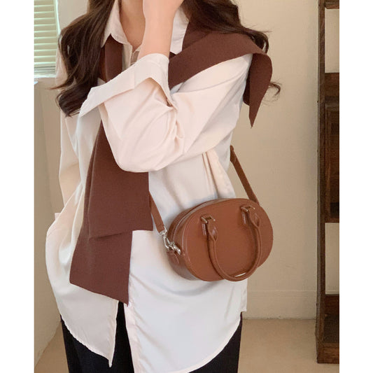 Women's Bags 2024 New Crossbody Small Bag Women's Bowling Handheld Small Round Bag High-end Genuine Leather Shoulder Women's Bag