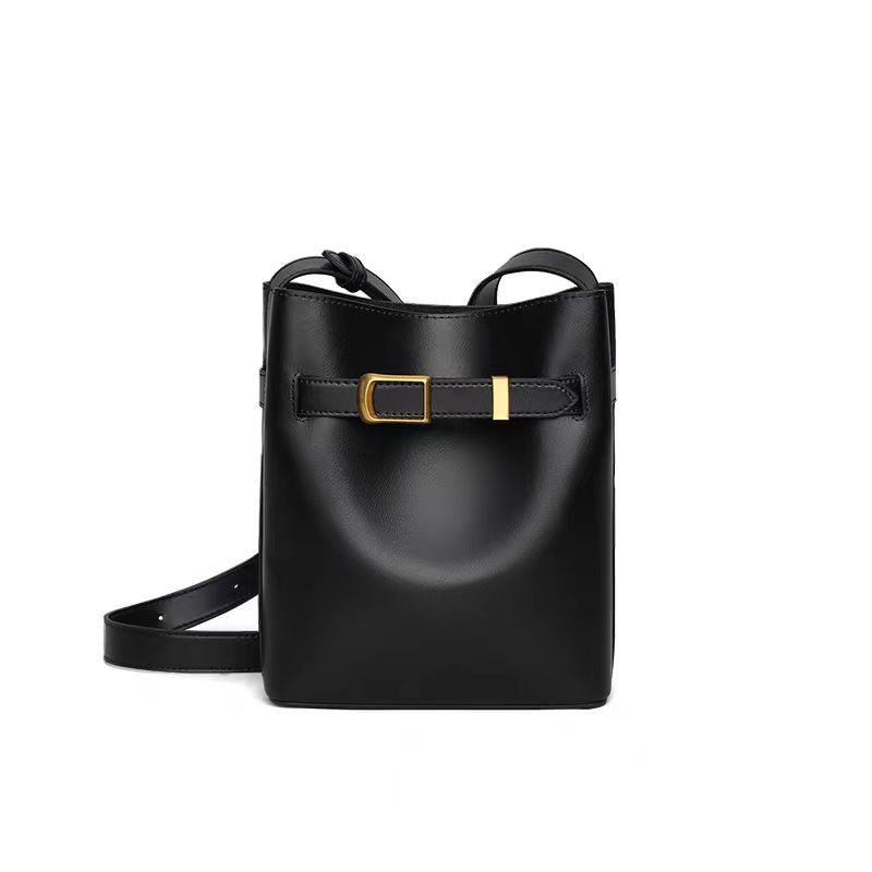 Niche design tote bucket bag women's leather crossbody bag 2024 new genuine leather women's bag high-end shoulder bag