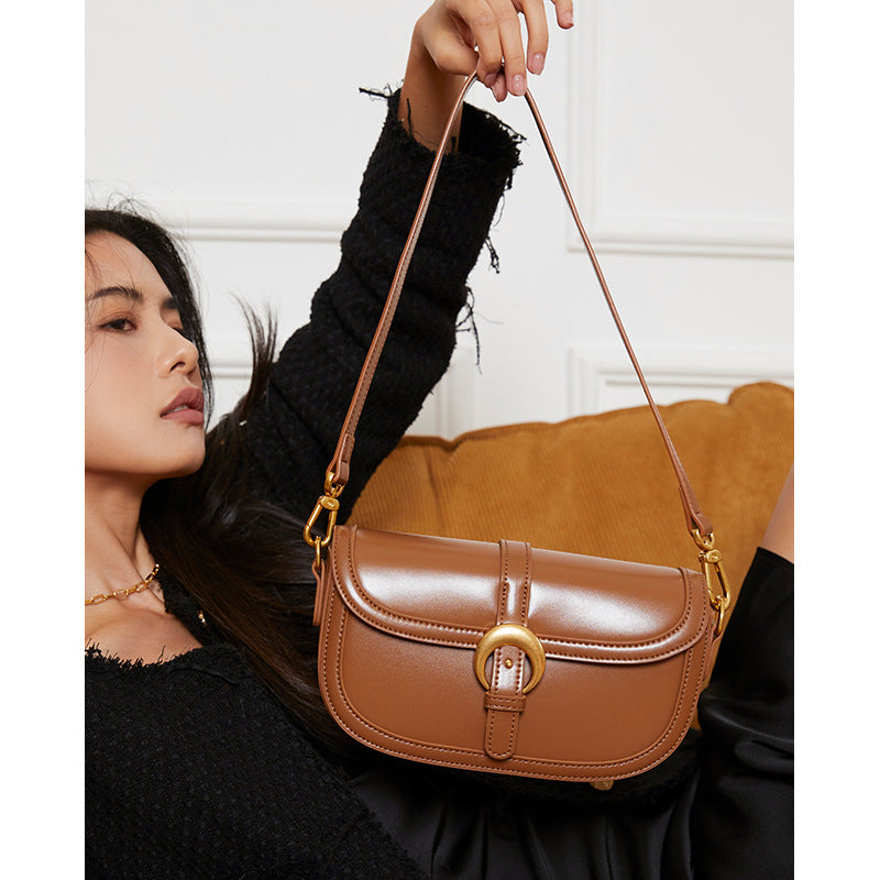 Temperament single shoulder armpit bag for women 2024 new genuine leather women's bag high-end crossbody bag niche design saddle bag