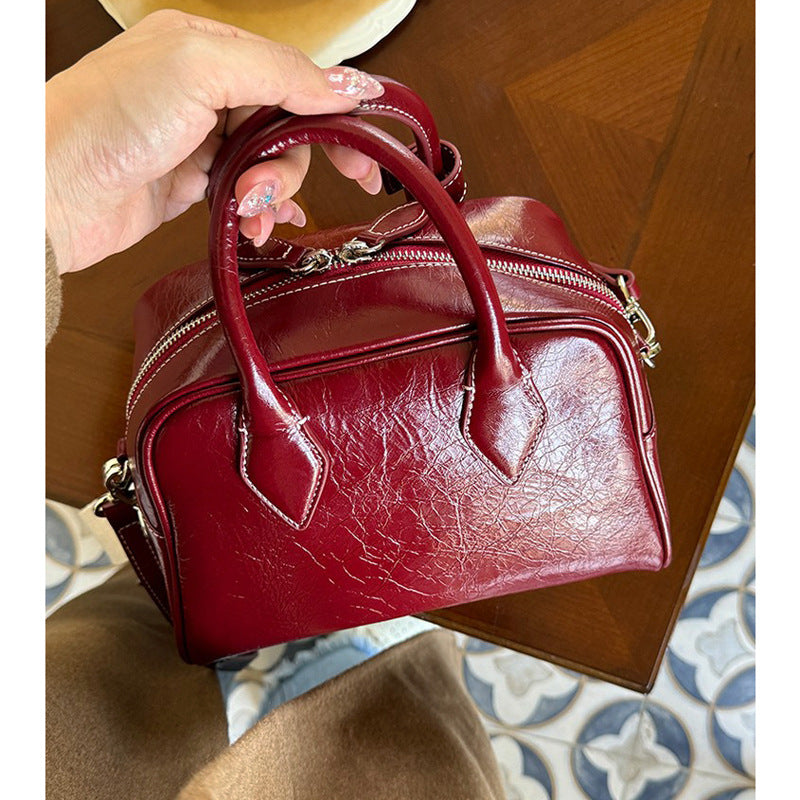 Genuine leather handbag women's niche high-end pillow bag new cowhide women's bag cross-body bag red wedding bag