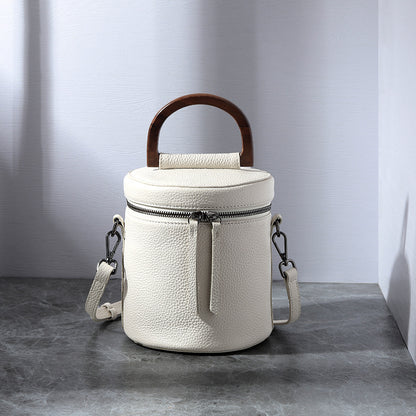 New first layer cowhide women's bag spaghetti strap barrel bag Japanese and Korean style cross-body bag Boston pillow barrel bag