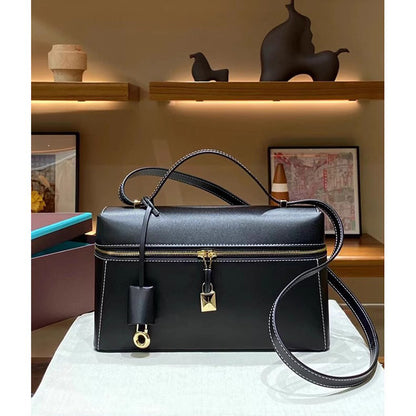 Large lockable lunch box bag handbag women's niche genuine leather bag large capacity retro crossbody bag shoulder bag