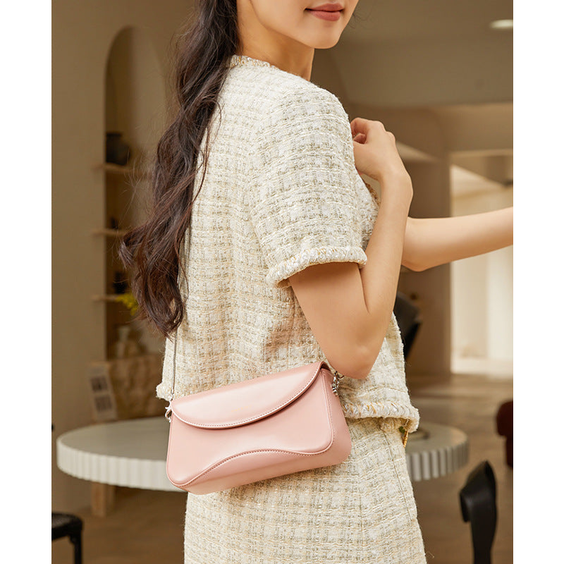 Niche commuter crossbody bag women's bag genuine leather high-end small square bag new fashion chain shoulder small bag