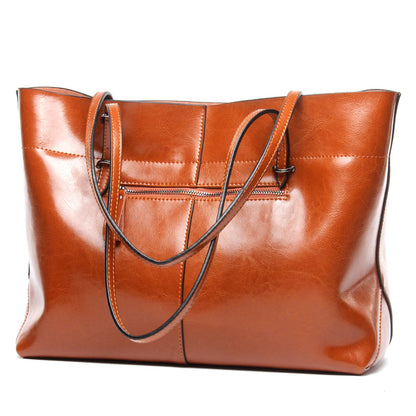 New genuine leather large-capacity tote bag, simple soft cowhide hand-held shoulder bag, school bag