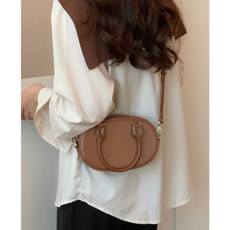 Women's Bags 2024 New Crossbody Small Bag Women's Bowling Handheld Small Round Bag High-end Genuine Leather Shoulder Women's Bag