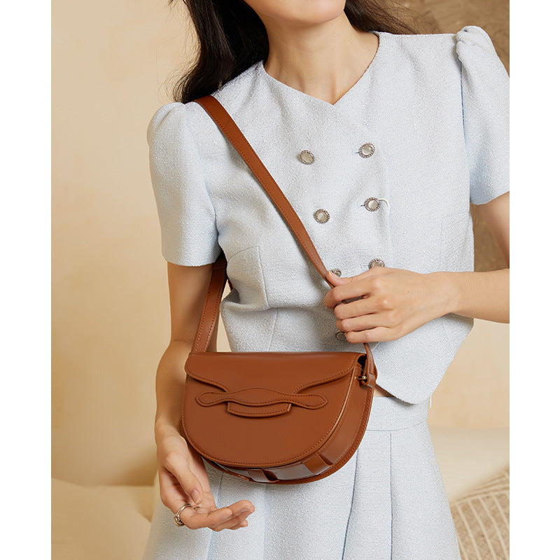 Crossbody bag for women niche design saddle bag new simple commuter genuine leather bag women's shoulder bag