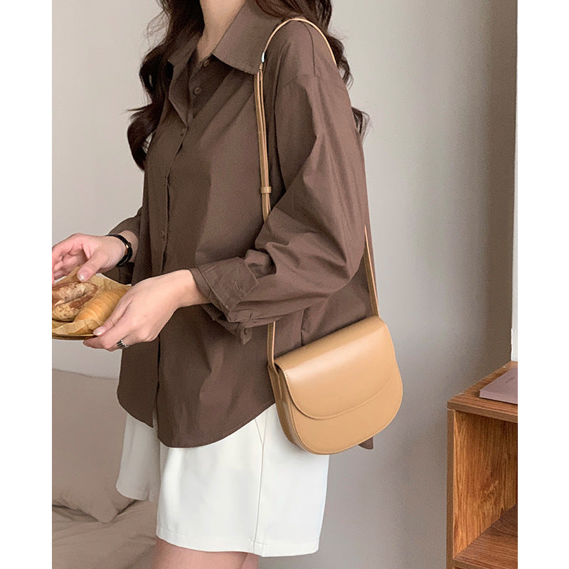 Niche genuine leather bag for women, high-end simple saddle bag, new commuter versatile shoulder crossbody bag for women