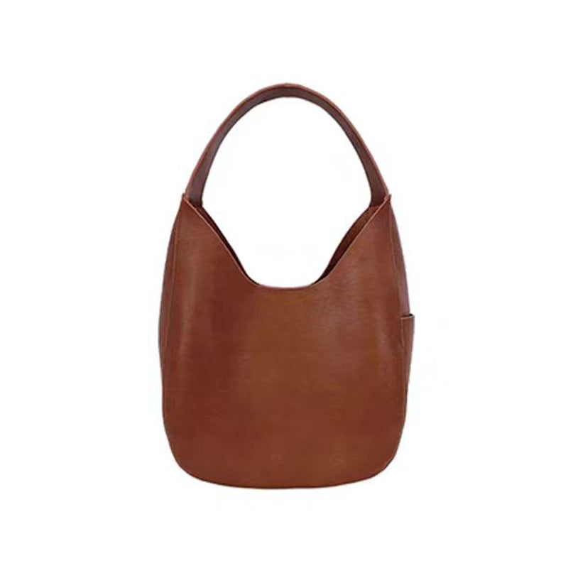 Cowhide Tote Bag Women's 2024 New Single Shoulder Large Capacity Commuting Bucket Bag Genuine Leather Niche Lazy Style Underarm Bag