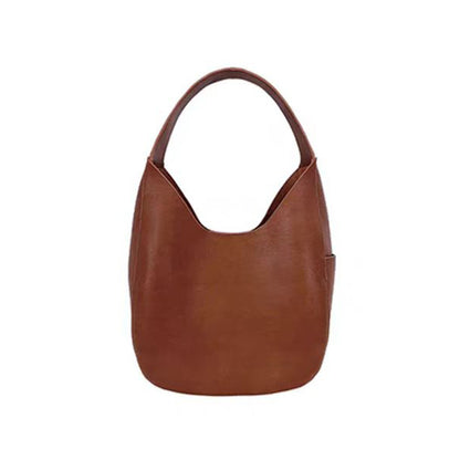 Cowhide Tote Bag Women's 2024 New Single Shoulder Large Capacity Commuting Bucket Bag Genuine Leather Niche Lazy Style Underarm Bag