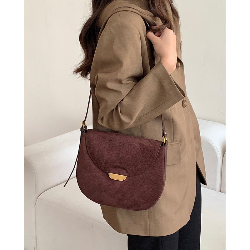 Shoulder bag women's armpit bag large capacity women's bag 2024 new style genuine leather bag niche frosted leather retro messenger bag