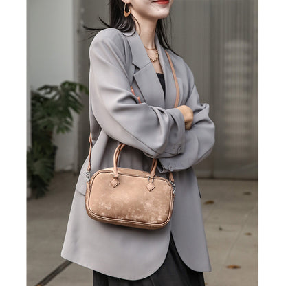 New Chinese-style national style bag for women, new feather bag, satin cowhide cross-body bag, Boston portable shoulder bag