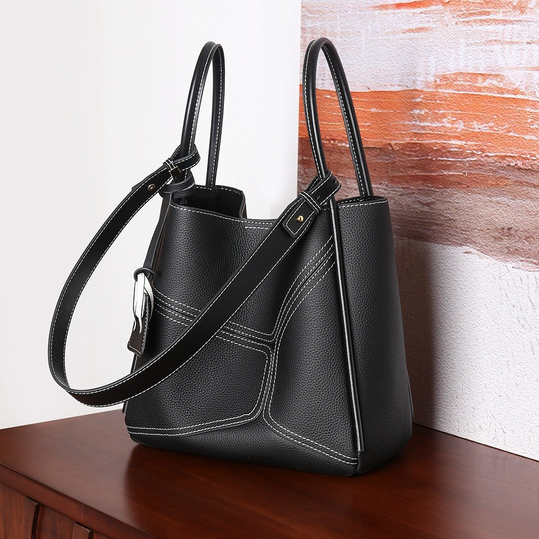 Commuting tote bag, large-capacity women's armpit bag, high-end exquisite genuine leather women's bag, niche design shoulder bag