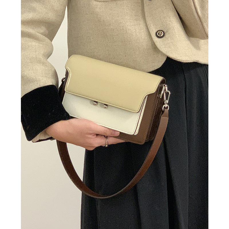 Underarm bag women's new contrast color single shoulder crossbody women's bag niche design retro high-end genuine leather small square bag