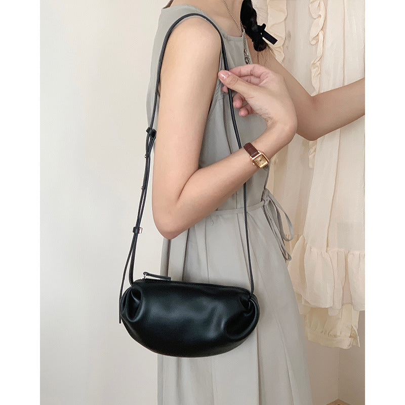 Cowhide cloud bag for women 2024 new genuine leather women's bag crossbody bag small bag versatile niche pleated bag shoulder bag