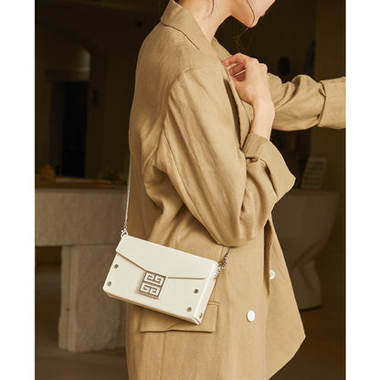 Women's genuine leather handheld small square bag new high-end crossbody bag women's white mini small bag shoulder bag