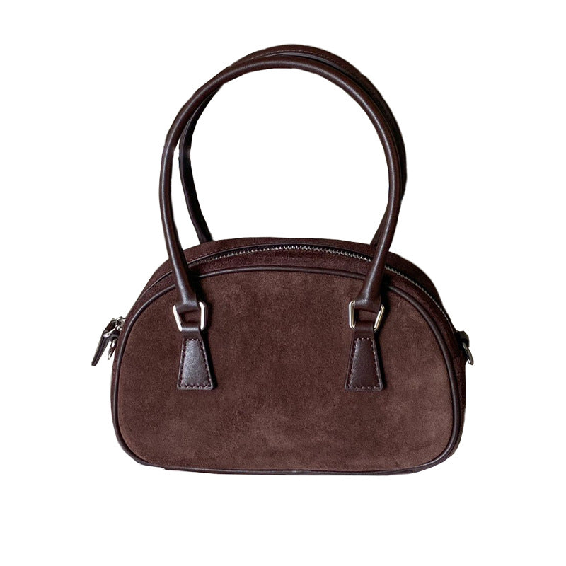 Genuine leather handbag, high-end niche bowling bag, women's new top layer cowhide shoulder cross-body small bag