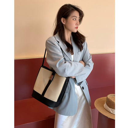 Large-capacity bag women's new niche light luxury high-end cowhide bucket bag large genuine leather women's bag shoulder bag