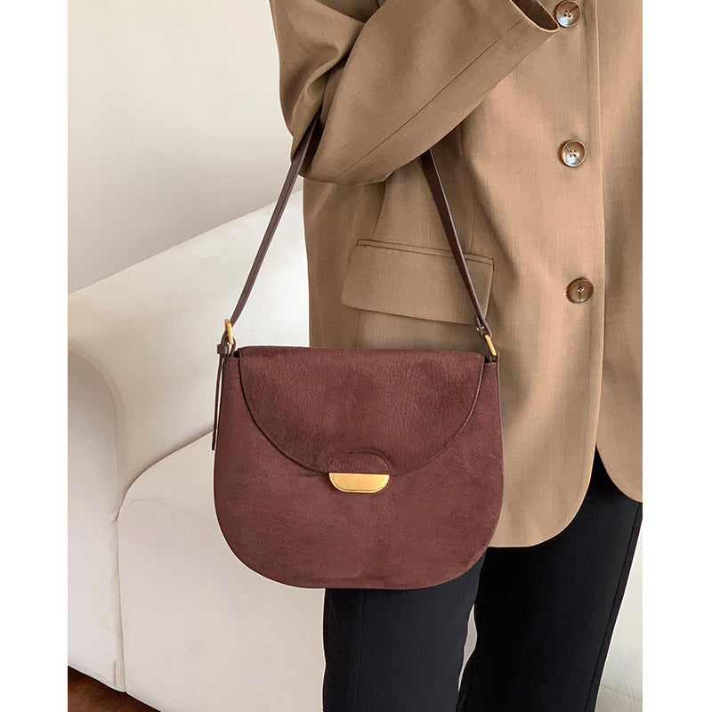 Shoulder bag women's armpit bag large capacity women's bag 2024 new style genuine leather bag niche frosted leather retro messenger bag