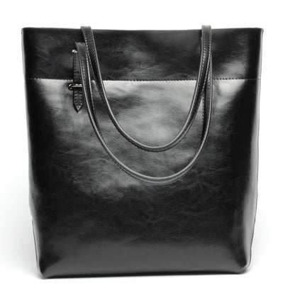 New genuine leather large-capacity tote bag, simple soft cowhide hand-held shoulder bag, school bag