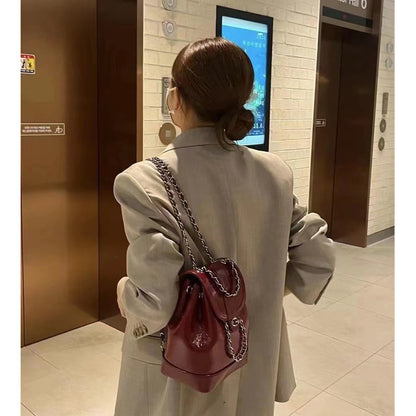 Genuine leather backpack women's new style high-end first-layer cowhide bag small fragrance fashion women's chain backpack