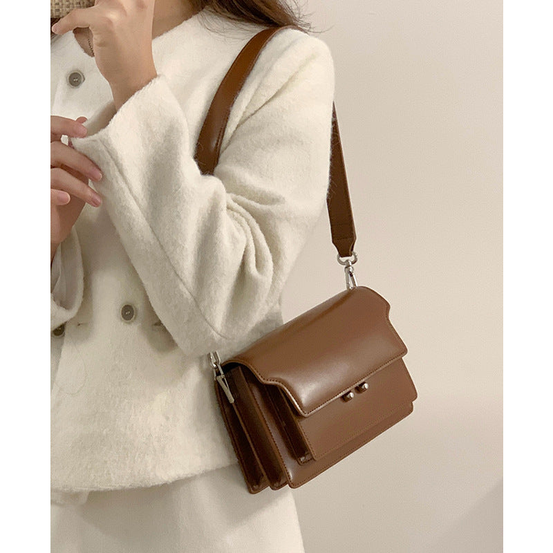 Underarm bag women's new contrast color single shoulder crossbody women's bag niche design retro high-end genuine leather small square bag