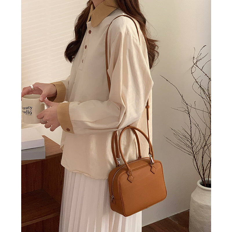 High-end Feather Bag Genuine Leather Light Luxury Handbag Women's Small Square Bag 2024 New Simple Crossbody Small Bag Shoulder Bag