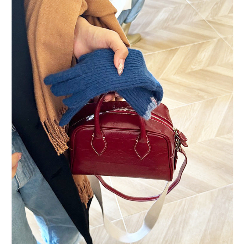 Genuine leather handbag women's niche high-end pillow bag new cowhide women's bag cross-body bag red wedding bag