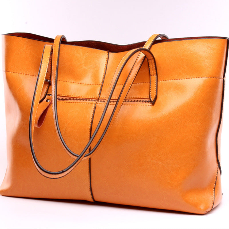 New genuine leather large-capacity tote bag, simple soft cowhide hand-held shoulder bag, school bag