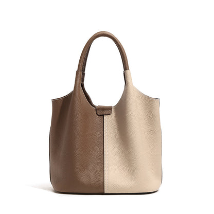 Tote bag genuine leather bag women's wide shoulder strap new contrast color shoulder bag armpit bag