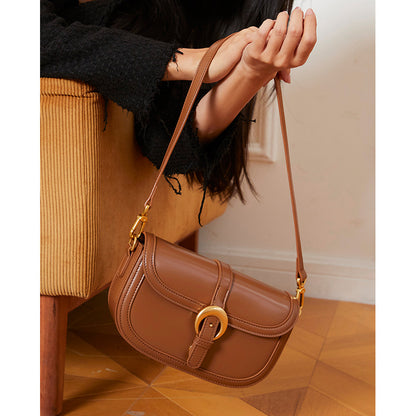 Temperament single shoulder armpit bag for women 2024 new genuine leather women's bag high-end crossbody bag niche design saddle bag