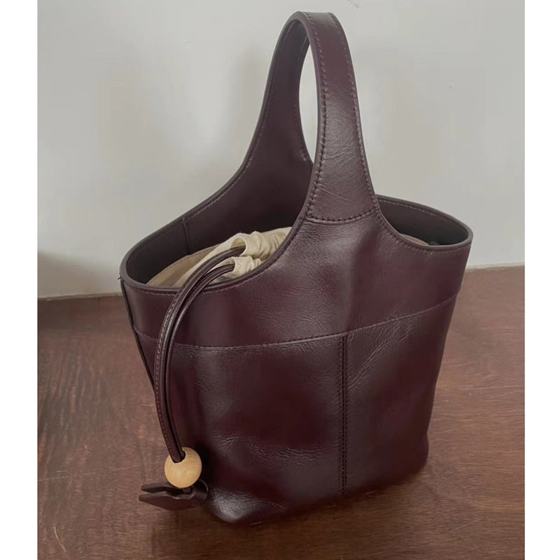 New crossbody bucket bag, high-end niche genuine leather bag, women's bag, simple shoulder bag, women's small handbag