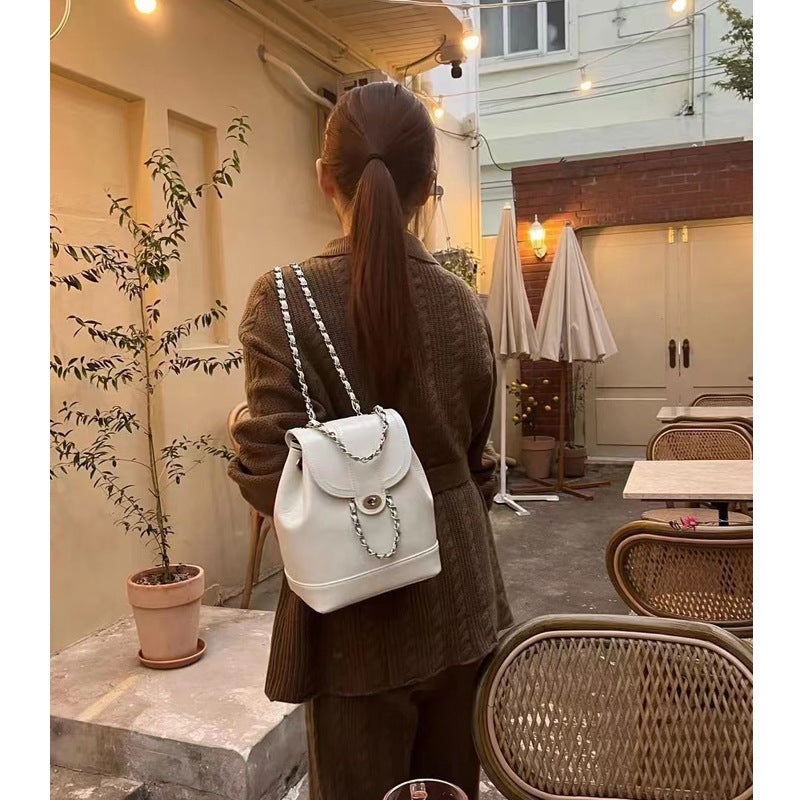 Genuine leather backpack women's new style high-end first-layer cowhide bag small fragrance fashion women's chain backpack