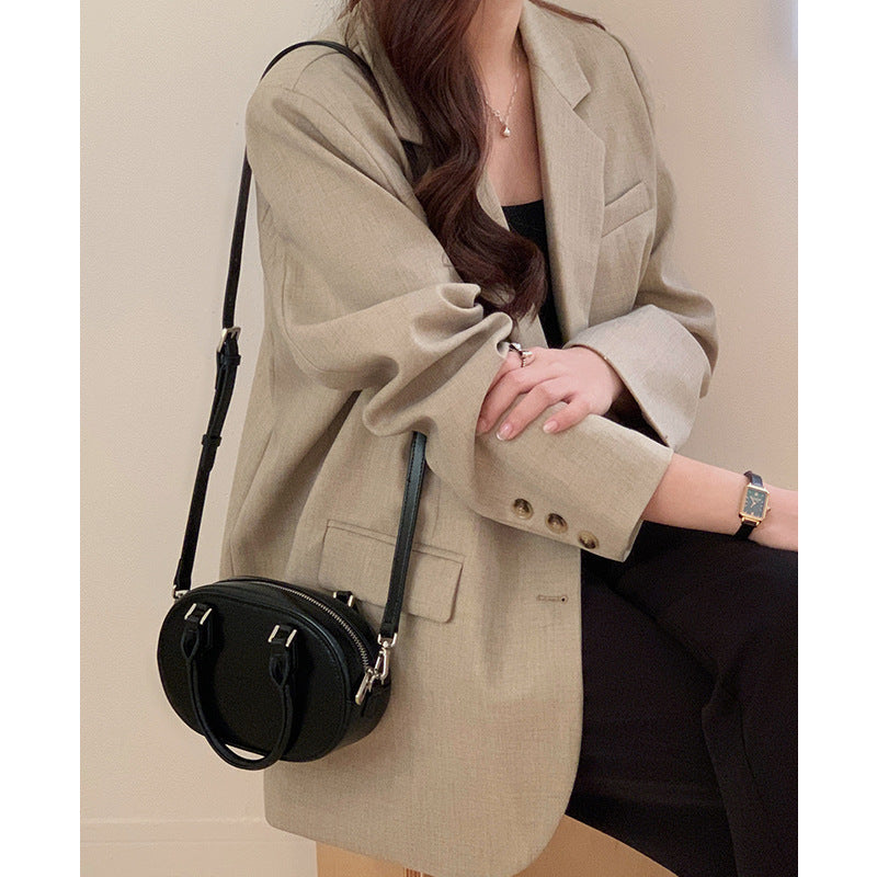 Women's Bags 2024 New Crossbody Small Bag Women's Bowling Handheld Small Round Bag High-end Genuine Leather Shoulder Women's Bag