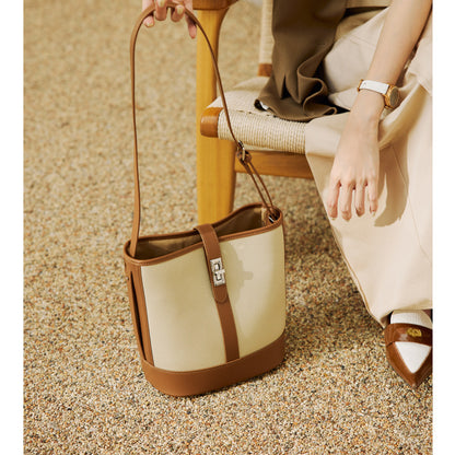 Large-capacity bag women's new niche light luxury high-end cowhide bucket bag large genuine leather women's bag shoulder bag