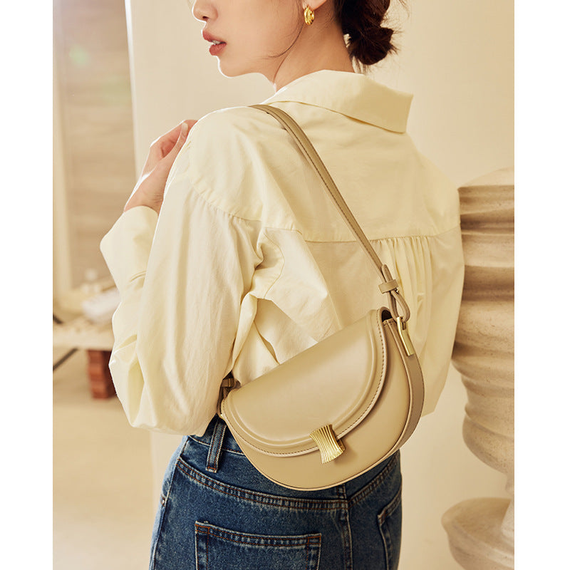 Simple saddle bag for women 2024 new niche design genuine leather women's bag shoulder bag fashionable cowhide crossbody bag wholesale